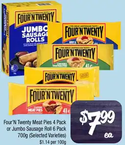 Farmer Jack's Four'n twenty meat pies or jumbo sausage roll offer