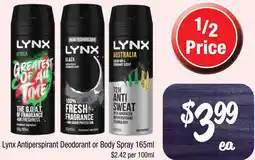 Farmer Jack's Lynx antiperspirant deodorant or body spray offer