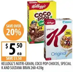 Supabarn Kellogg's nutri-grain, coco pop chocos, special k and sultana bran offer