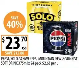 Supabarn Pepsi, solo, schweppes, mountain dew & sunkist soft drink offer