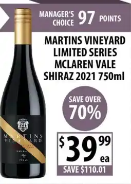 Supabarn Martins vineyard limited series mclaren vale shiraz 2021 offer