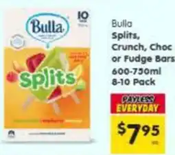 Spar Bulla splits, crunch, choc or fudge bars offer