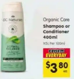 Spar Organic care shampoo or conditioner offer