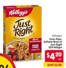 Spar Coco pops, sultana bran or just right offer