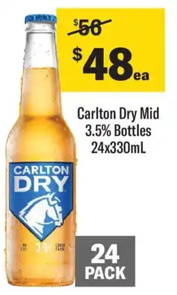 Liquorland Carlton dry mid 3.5% bottles offer
