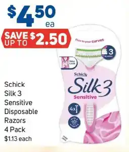 Foodland Schick silk 3 sensitive disposable razors offer