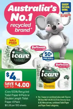 Foodland Icare 100% recycled toilet paper or double length toilet paper offer