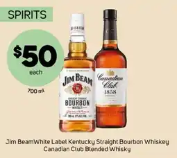 Foodland Jim beamwhite label kentucky straight bourbon whiskey canadian club blended whisky offer