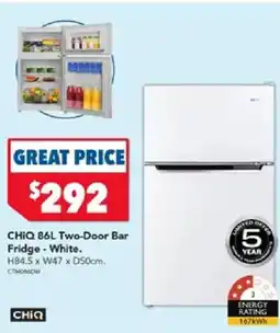 Harvey Norman Chiq two-door bar fridge white offer
