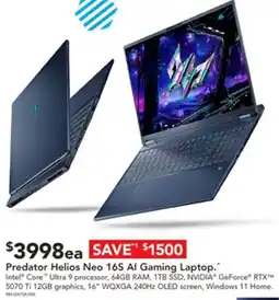 Harvey Norman Predator helios neo 16s al gaming laptop offer