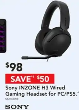 Harvey Norman Sony inzone h3 wired gaming headset for pc/ps5 offer