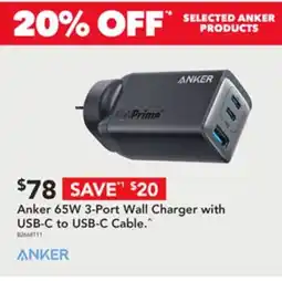 Harvey Norman Anker 65w 3-port wall charger with usb-c to usb-c cable offer