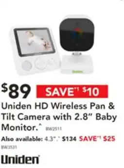 Harvey Norman Uniden hd wireless pan & tilt camera with 2.8" baby monitor offer