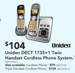 Harvey Norman Uniden dect 1735+1 twin handset cordless phone system offer