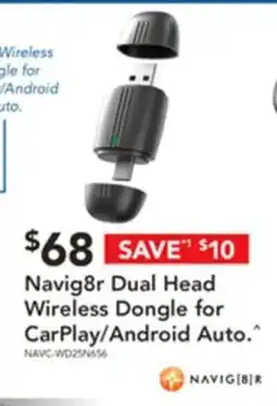 Harvey Norman Navig8r dual head wireless dongle for carplay/android auto offer