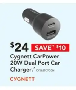 Harvey Norman Cygnett carpower 20w dual port car charger offer