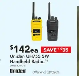 Harvey Norman Uniden uh755 5w handheld radio offer