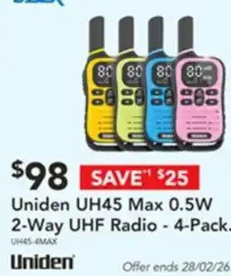 Harvey Norman Uniden uh45 max 0.5w 2-way uhf radio offer