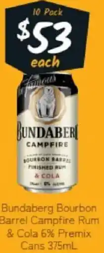 Cellarbrations Bundaberg bourbon barrel campfire rum & cola 6% premix cans offer
