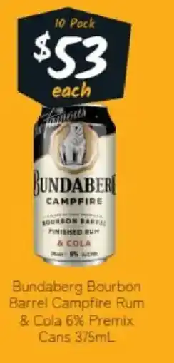 Cellarbrations Bundaberg bourbon barrel campfire rum & cola 6% premix cans offer