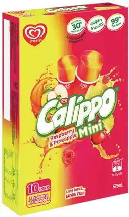IGA Streets Calippo Mini 10 Pack or Cyclone Ice Block 8 Pack Selected Varieties offer