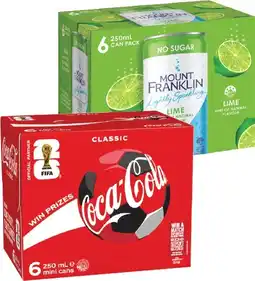 IGA Coca-Cola, Sprite Mini or Mount Franklin 6x250mL Selected Varieties offer