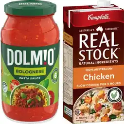 IGA Dolmio Pasta Sauce 490‑500g or Campbell’s Real Stock 1 Litre Selected Varieties offer