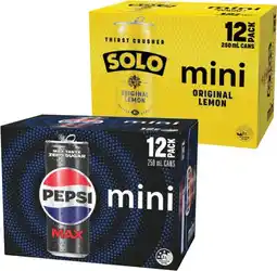 IGA Pepsi Max, Solo or Schweppes Mini Can 12x250mL offer