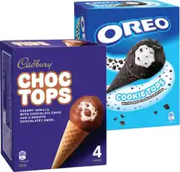 IGA Cadbury Choc Tops or Oreo Cookie Top Ice Cream Cones 4 Pack offer