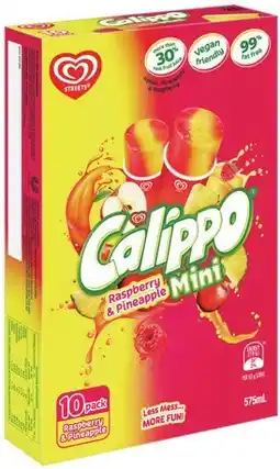 IGA Streets Calippo Mini 10 Pack or Cyclone Ice Block 8 Pack Selected Varieties offer