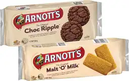 Coles Arnott's Choc Ripple or Malt 'O' Milk Biscuits 250g offer