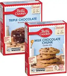 Coles Betty Crocker Choc Chunk Cookie Mix 485g or Triple Choc Fudge Brownie Mix 500g offer