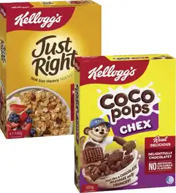 Coles Kellogg's Coco Pops Chex 500g or Just Right Cereal 740g offer