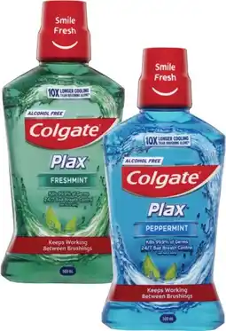 Coles Colgate Plax Fresh Mint or Peppermint Mouthwash 500mL offer