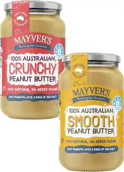 Coles Mayver's Smooth or Crunchy Peanut Butter 375g offer