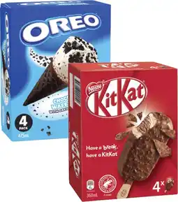 Coles Oreo Cones or Nestlé Kit Kat Sticks 4 Pack 360mL-475mL offer