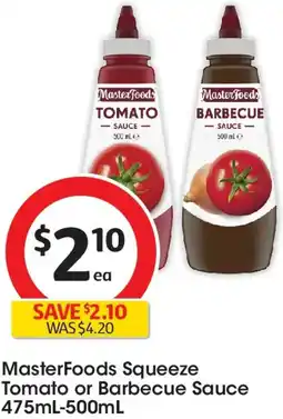 Coles Masterfoods squeeze tomato or barbecue sauce offer