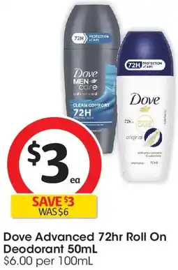 Coles Dove advanced 72hr roll on deodorant offer
