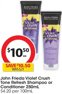 Coles John frieda violet crush tone refresh shampoo or conditioner offer