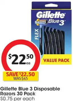 Coles Gillette blue 3 disposable razors offer