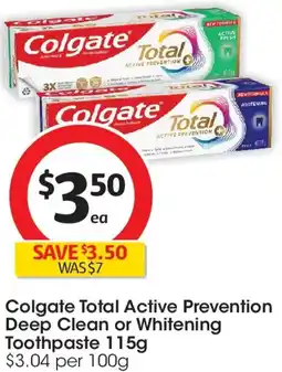 Coles Colgate total active prevention deep clean or whitening toothpaste offer