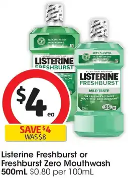 Coles Listerine freshburst or freshburst zero mouthwash offer