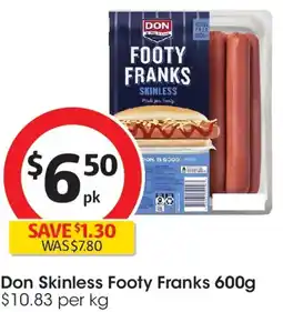 Coles Don skinless footy franks offer