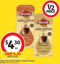 Coles Moccona liquid espresso coffee sachets offer