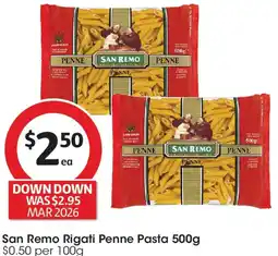 Coles San remo rigati penne pasta offer