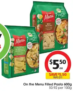 Coles On the menu filled pasta offer