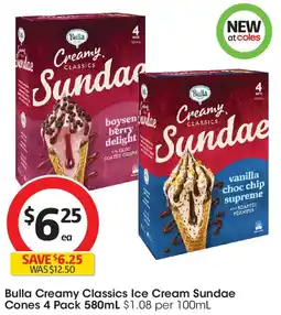 Coles Bulla creamy classics ice cream sundae cones offer