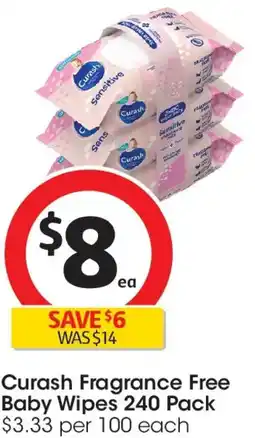 Coles Curash fragrance free baby wipes offer