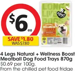 Coles 4 legs natural + wellness boost meatball dog food trays offer