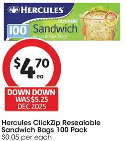 Coles Hercules clickzip resealable sandwich bags offer